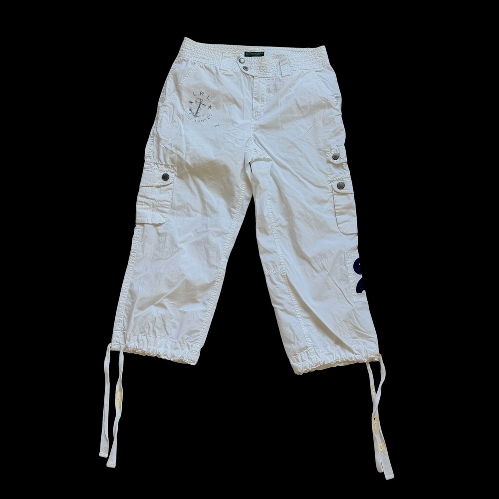 Y2K Lauren Ralph Lauren Cargo Capri Pants Nautical Anchor Graphic Womens 4P